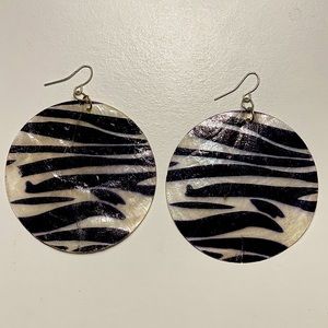 Large circle zebra pattern earrings